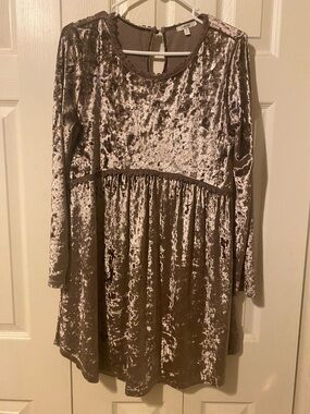 JODIFL Taupe Crushed Velvet Long-Sleeve Tunic Dress